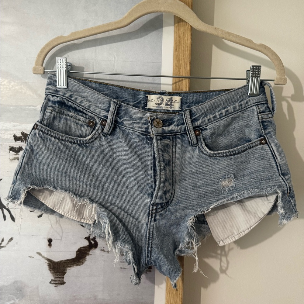 Free People Distressed Light Blue Denim Cutoff Shorts